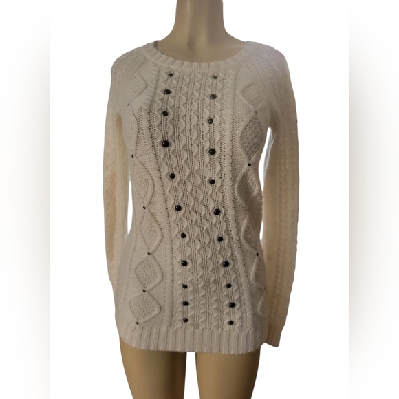 American Eagle Outfitters Cream Crew Neck Cable Knit Sweater Pullover - Picture 2 of 4